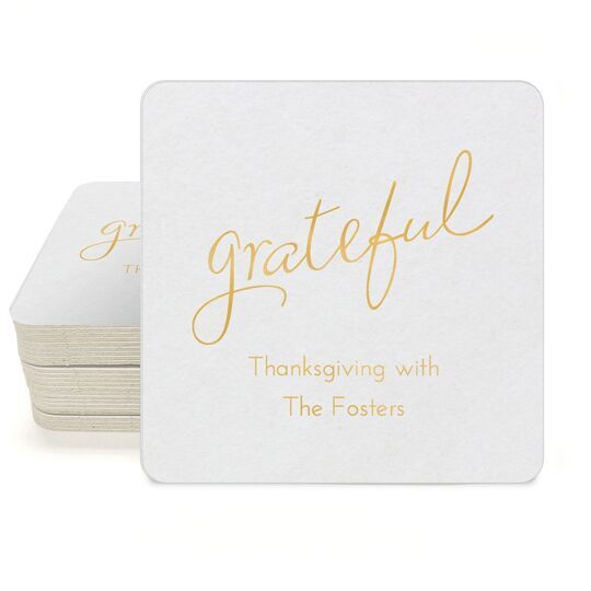 Expressive Script Grateful Square Coasters